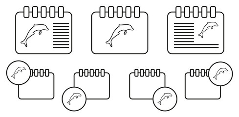 Poster - Dolphin one line vector icon in calender set illustration for ui and ux, website or mobile application