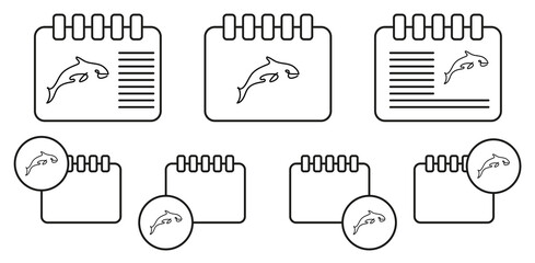 Poster - Whale one line vector icon in calender set illustration for ui and ux, website or mobile application