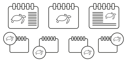 Poster - Turtle one line vector icon in calender set illustration for ui and ux, website or mobile application