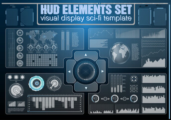 Poster - Futuristic Vector HUD Interface Screen Design. Digital callouts titles. HUD UI GUI futuristic user interface screen elements set. High tech screen for video game. Sci-fi concept design.	