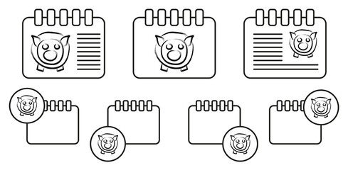 Poster - Piggy bank sketch style vector icon in calender set illustration for ui and ux, website or mobile application
