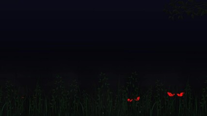 Wall Mural - red eyes in the tall grass halloween night 4k loop features tall grass waving in the breeze with a s