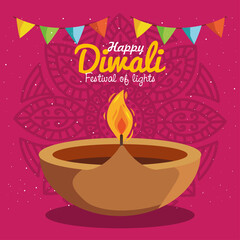 Poster - diwali candle and garland