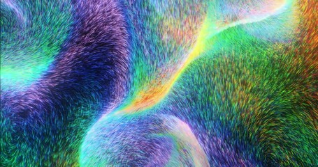 Poster - psychedelic stream of fractal pattern and swirling particles. rainbow spectrum of lines with fluid motion backdrop. Creative abstract background and dynamic patterns. 4K seamless loop