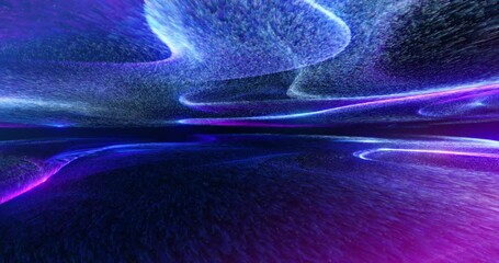 Poster - multicolor shining aurora or energy waves with lights and particles flowing towards screen. psychede