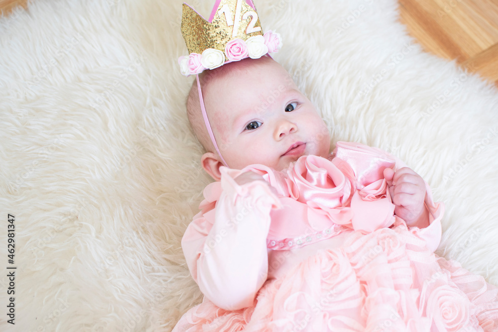6-month-old baby girl. Half birthday. Happy birthday, princess. Cute caucasian baby girl in a pink dress. Tiara baby Stock Photo | Adobe Stock 6-month-old baby girl. Half birthday. Happy birthday, princess. Cute caucasian baby girl in a pink dress. Tiara baby Stock Photo | Adobe Stock