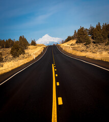 Two Lane Road on a Background of Mountain Hood