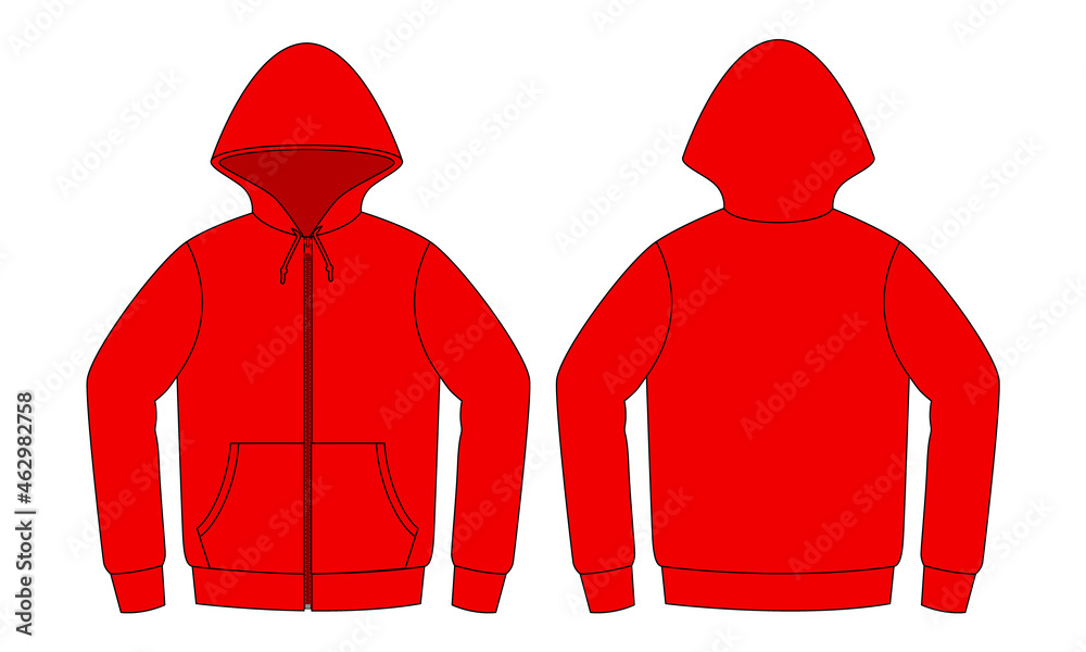 Blank Red Hooded Jacket with Two Pocket Template on White Background ...