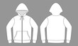 White Hooded Jacket With Two Pocket Template On Gray Background.Front and Back View, Vector File