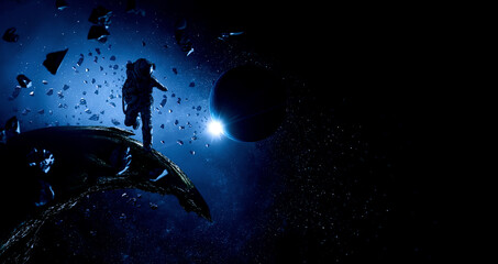 Wall Mural - astronaut at spacewalk . mixed media
