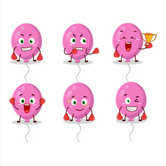 Poster - A sporty pink balloons boxing athlete cartoon mascot design