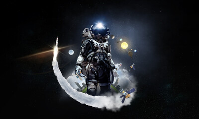 Wall Mural - astronaut walking on an unexplored planet
