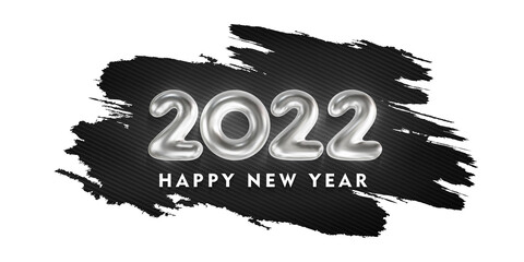 Wall Mural - 2022 happy new year. 3d render 2022 silver metallic numbers. Festive poster vector illustration