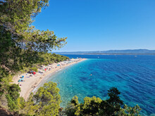 Famous Beach At Cape Zlatni Rat Near Bol, Island Brač, Paradise For Kite And Windsurfers In Croatia, Adriatic Sea