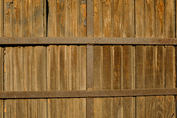 Poster - old wooden wall with vertical slats. clarity throughout the frame