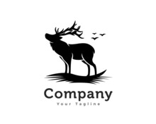 Black Silhouette Deer Elk Strapping Look Up Logo Template Illustration