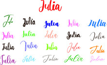 Julia Girl Name In Multiple Font Styles Typography Text
