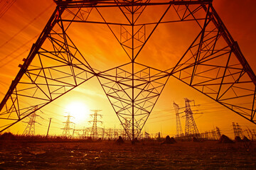 Wall Mural - wire electrical energy at sunset