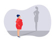 © TA design - woman fat looking to Big shadow slim body , healthy concept Illustration