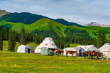 Fototapeta  - Yurt and grassland scenery,Outdoor life of nomads