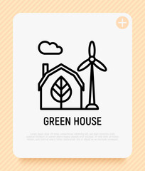 Wall Mural - Green house and windmills thin line icon. Modern vector illustration.