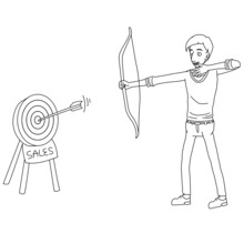 Hugo Man Business Hitting Sales Target Arrow Bullseye Whiteboard Animation SVG Image