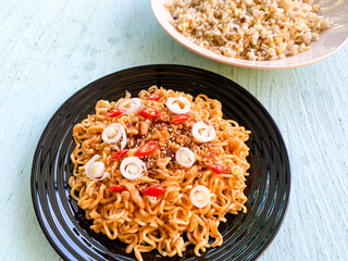 Wall Mural - plate of indonesia instant fried noodle 