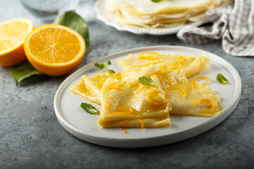 Poster - Traditional homemade French pancakes with orange sauce