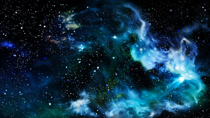 Wall Mural - starry space with a nebula background / illustration nebula in space. horizontal banner, digital pai
