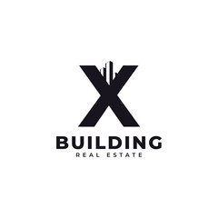 Wall Mural - Real Estate Icon. Letter X Construction with Diagram Chart Apartment City Building Logo Design Template Element