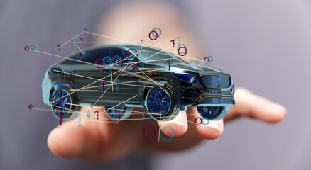 Poster - Autonomous car with HUD graphic of Navigation system driving