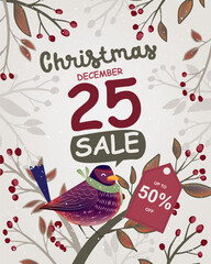 Poster - Christmas framing poster with bird and fir for flash sale
