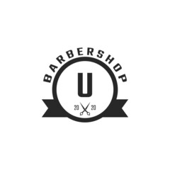 Letter U Vintage Barber Shop Badge and Logo Design Inspiration