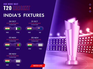 Poster - T20 Cricket India's Fixtures Schedule With 3D Glossy Trophy Cup On Stadium View.