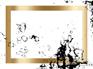 Poster - Splatter Paint Texture in a gold frame vector background . Distress Grunge background . Scratch, Grain, Noise rectangle stamp . Black Spray Blot of Ink. Place illustration Over any Object to Create