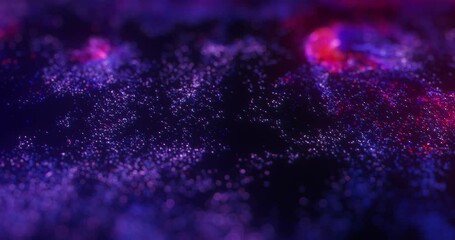 Poster - abstract motion of neon purple and red particles with bokeh. seamless 4k loop particle animation
