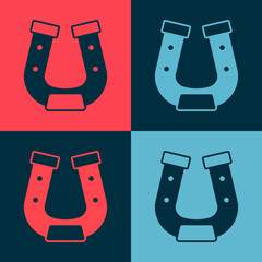 Sticker - Pop art Horseshoe icon isolated on color background. Vector