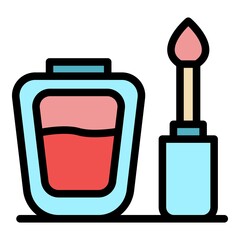 Sticker - Polish nail bottle icon. Outline polish nail bottle vector icon color flat isolated
