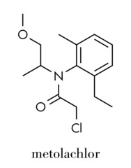 Poster - Metolachlor herbicide (weed killer) molecule. Skeletal formula.