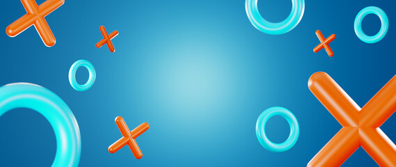 Orange and teal geometry shape on blue background. Abstract background 3D Render illustration.