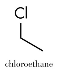 Sticker - Chloroethane (ethyl chloride) local anesthetic molecule. Skeletal formula.