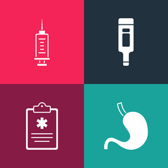 Canvas Print - Set pop art Human stomach, Clinical record, Digital thermometer and Syringe icon. Vector