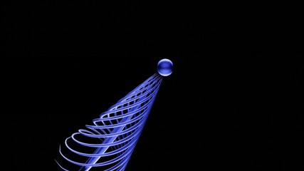 Poster - Energy comet with spiral shaped tail in space, modern abstract background. Design. Colorful sphere flying chaotically with a stream of light surrounded by lined tail, seamless loop.