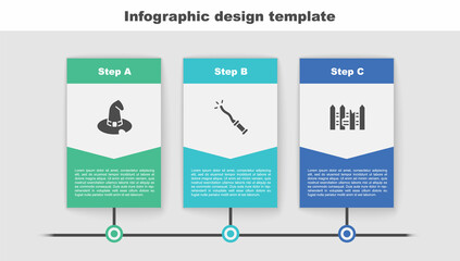 Sticker - Set Witch hat, Magic wand and Garden fence wooden. Business infographic template. Vector