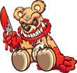 Evil Teddy bear covered in blood and holding a knife. Vector clip art illustration with simple gradients. All on a single layer.
