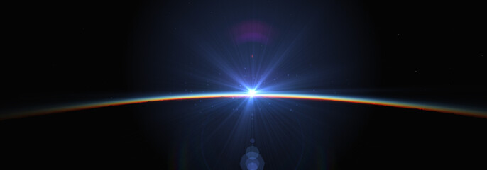 Wall Mural - earth sunrise from space over cloudy ocean. 3d rendering