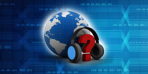 Poster - 3d rendering question mark connected headphone
