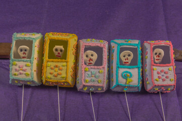 Poster - Coffins with sugar cane, typical Mexican sweets made from alfeñique, made for the celebration of Día de Muertos, specifically for the traditional Alfeñique Fair.