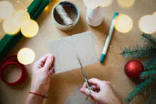 Christmas Advent Calendar With Gifts For Children. DIY Instruction, Step By Step. Selective Focus, Warm Vintage Toning