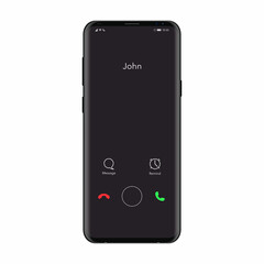 Aufkleber - Incoming call on smartphone screen. Accept and decline button. Template design for UI, UX, mobile app. Interface concept. Realistic ringing cell phone. Slide to answer. Top view. Vector illustration